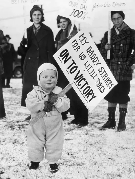 Framed Print : Baby Carries A Strike Banner Framed Print : Baby Carries A Strike Banner