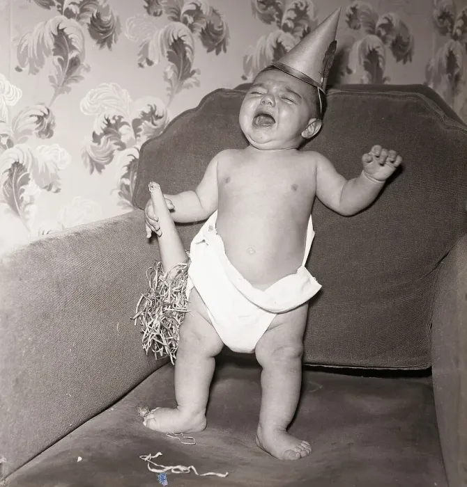 Framed Print : Baby Crying on New Year's Eve Framed Print : Baby Crying on New Year's Eve