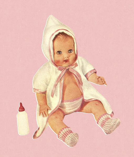 Baby Doll Wearing Hooded Bathrobe
