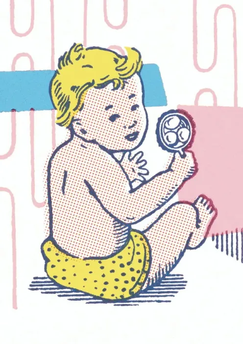 Framed Print : Baby Holding a Rattle Framed Print : Baby Holding a Rattle