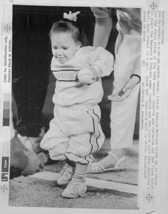 Framed Print : Baby Jessica Throwing First Ball of 1988 Season Framed Print : Baby Jessica Throwing First Ball of 1988 Season