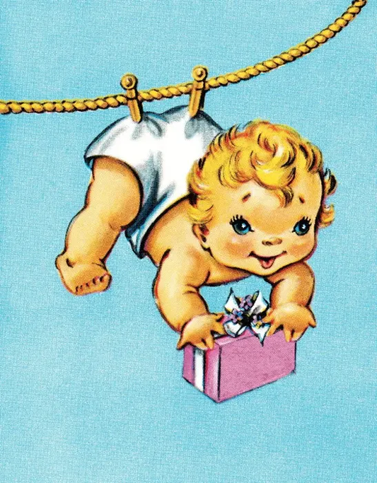 Framed Print : Baby pinned on a clothesline Framed Print : Baby pinned on a clothesline