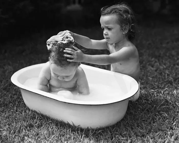 Framed Print : Baby Siblings Taking a Bath Framed Print : Baby Siblings Taking a Bath