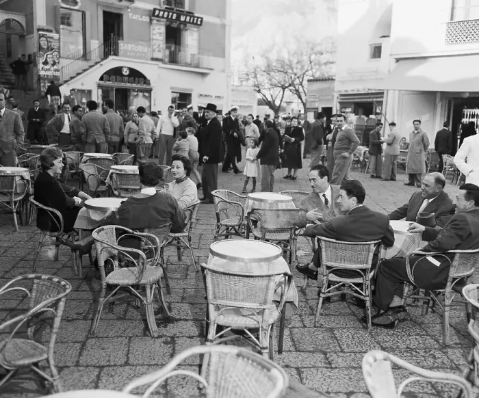 Framed Print : Bachelors Courting Ladies at Outdoor Cafe Framed Print : Bachelors Courting Ladies at Outdoor Cafe