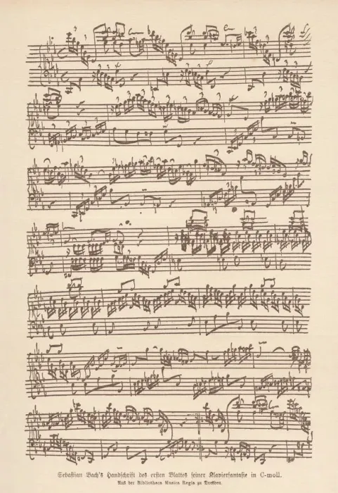 Framed Print : Bachs manuscript, Fantasia and Fugue for keyboard, facsimile, published 1885 Framed Print : Bachs manuscript, Fantasia and Fugue for keyboard, facsimile, published 1885