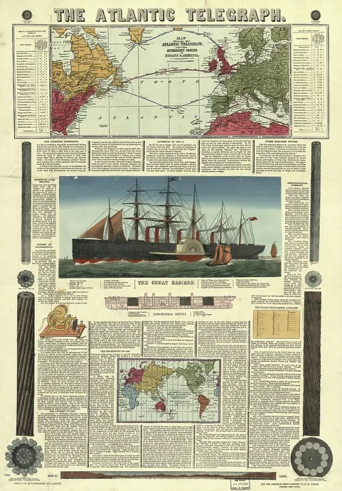 Framed Print : Bacon's Chart Of The Atlantic Telegraph