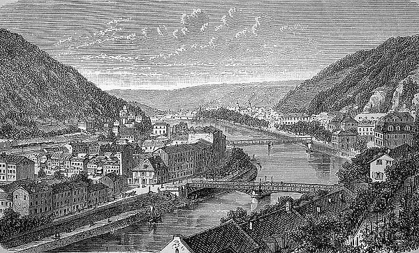 Bad Ems an der Lahn, Rhineland-Palatinate, Germany, in 1880, Historic, digital reproduction of an original 19th-century original