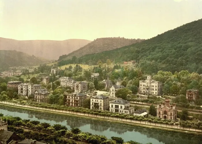 Framed Print : Bad Ems, Hesse, Germany, Historic, digitally restored reproduction of a photochrome print from the 1890s Framed Print : Bad Ems, Hesse, Germany, Historic, digitally restored reproduction of a photochrome print from the 1890s