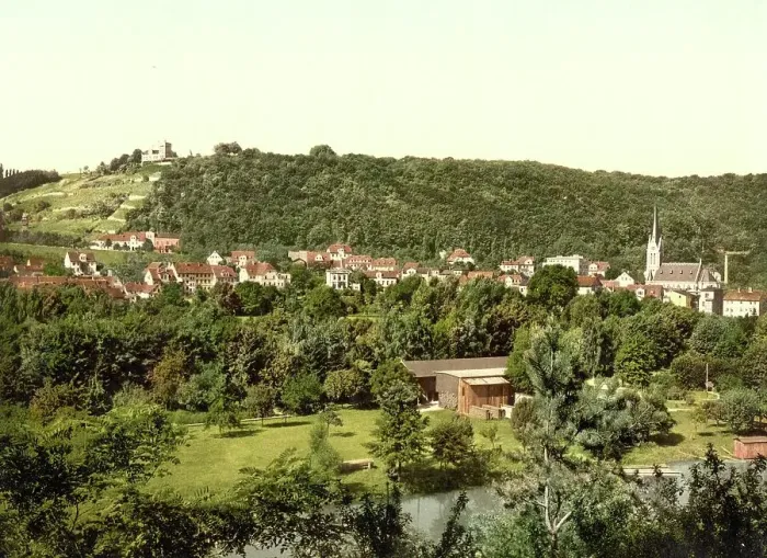 Framed Print : Bad Koesen in Saxony-Anhalt, Germany, Historic, digitally restored reproduction of a photochromic print from the 1890s Framed Print : Bad Koesen in Saxony-Anhalt, Germany, Historic, digitally restored reproduction of a photochromic print from the 1890s