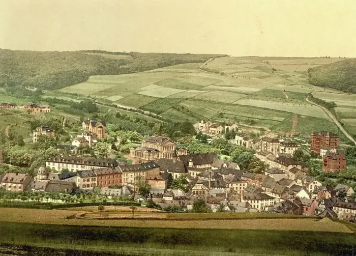 Framed Print : Bad Langenschwalbach, now Bad Schwalbach in Hesse, Germany, Historical, Photochrome print from the 1890s Framed Print : Bad Langenschwalbach, now Bad Schwalbach in Hesse, Germany, Historical, Photochrome print from the 1890s