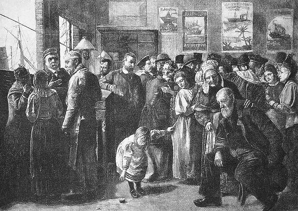Bad News in the Shipping Company's Office, Belgium, after a painting by Emile Hendrik Karel Godding, Historic, digital reproduction of an original 19th century original, original date unknown