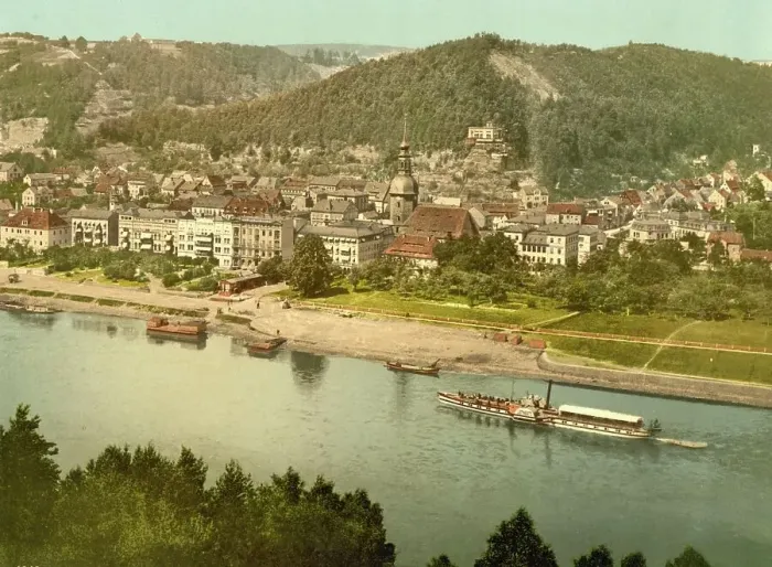 Framed Print : Bad Schandau in Saxony, Germany, Historical, Photochrome print from the 1890s Framed Print : Bad Schandau in Saxony, Germany, Historical, Photochrome print from the 1890s