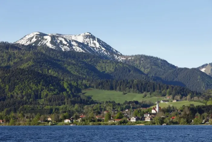Framed Print : Bad Wiessee and Hirschberg mountain, lake Tegernsee, Tegernsee valley, Upper Bavaria, Bavaria, Germany, Europe