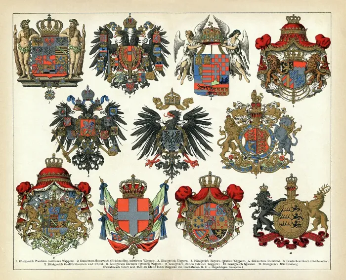 Framed Print : Badges from countries in Europe 19th century Framed Print : Badges from countries in Europe 19th century
