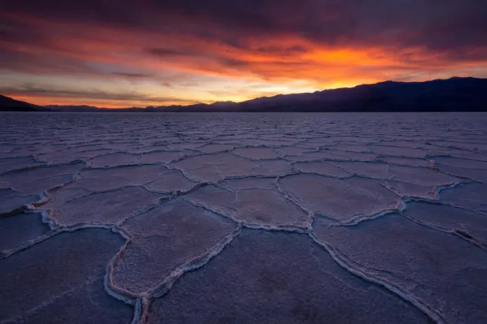 Framed Print : Badwater salt flat at death valley national park during sunset