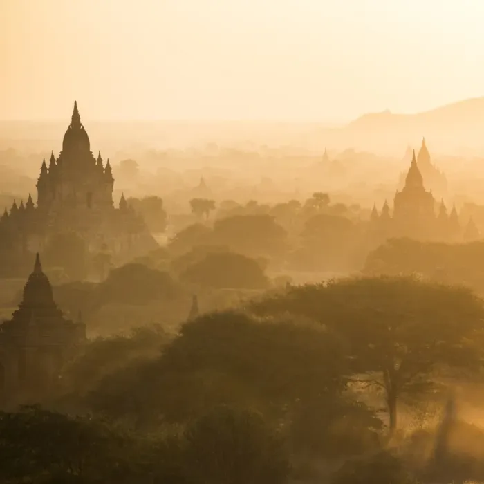 Framed Print : Bagan temple landscape on sunrise. Burma