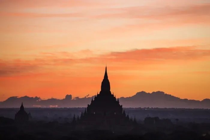 Framed Print : Bagan temple landscape on sunrise. Burma Framed Print : Bagan temple landscape on sunrise. Burma