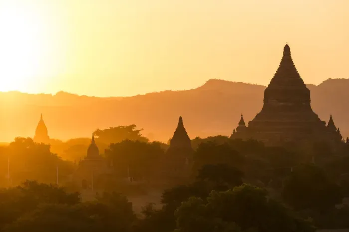 Framed Print : Bagan temple landscape on sunrise. Burma Framed Print : Bagan temple landscape on sunrise. Burma