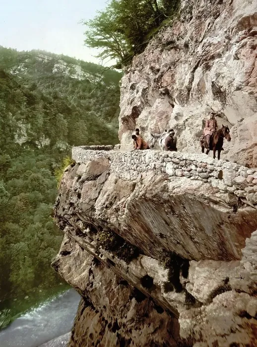 Framed Print : The Bagatsky Gorge, Caucasus, Russia, c. 1890, Historic, digitally enhanced reproduction of a photochrome print of the period Framed Print : The Bagatsky Gorge, Caucasus, Russia, c. 1890, Historic, digitally enhanced reproduction of a photochrome print of the period