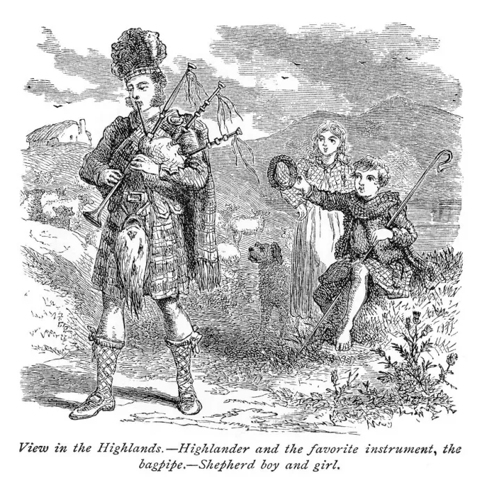 Framed Print : Bagpiper player engraving 1875 Framed Print : Bagpiper player engraving 1875