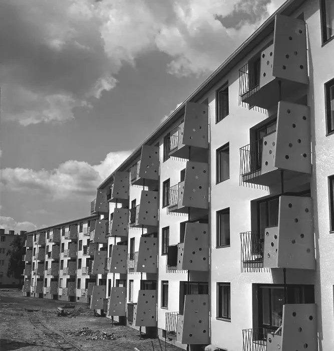 Framed Print : Bahaus-Style Apartment Building