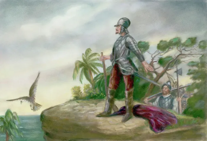 Framed Print : Balboa's Discovery of the Pacific by Clyde O. De Land Framed Print : Balboa's Discovery of the Pacific by Clyde O. De Land