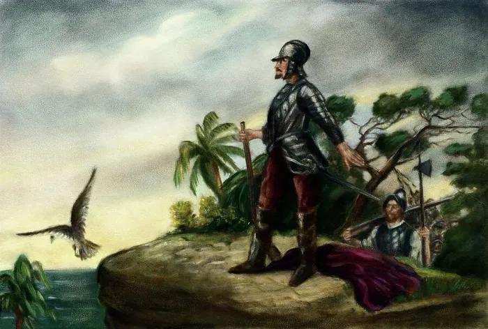 Framed Print : Balboa's Discovery of the Pacific by Clyde O. De Land Framed Print : Balboa's Discovery of the Pacific by Clyde O. De Land