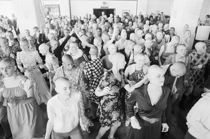Framed Print : Bald Synanon Women Dance at Press Conference Framed Print : Bald Synanon Women Dance at Press Conference