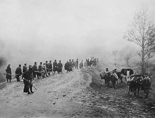 The Balkan War. Macedonian rebels on the Salonica Road during the Balkan