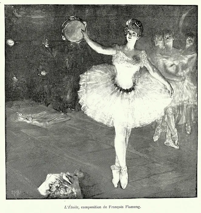 Framed Print : Ballerina on stage after a performance, after the painting by L'Etoile by Francois Flameng