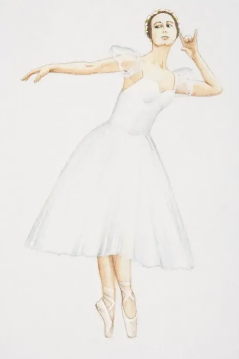 Framed Print : Ballerina in white calf-length dress dancing on pointes, front view Framed Print : Ballerina in white calf-length dress dancing on pointes, front view