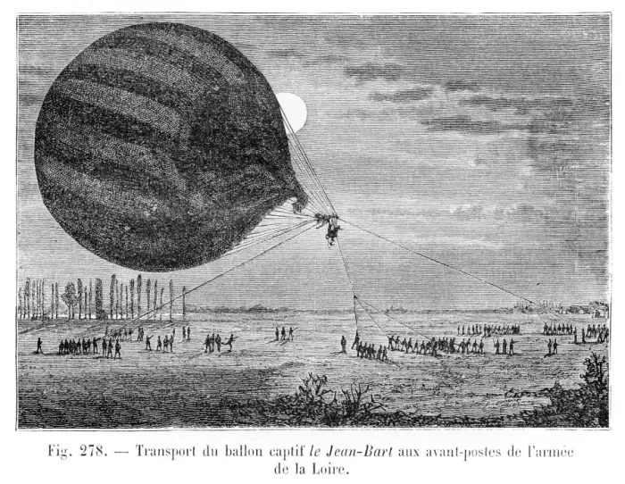Framed Print : Ballon transportation in france engraving 1881