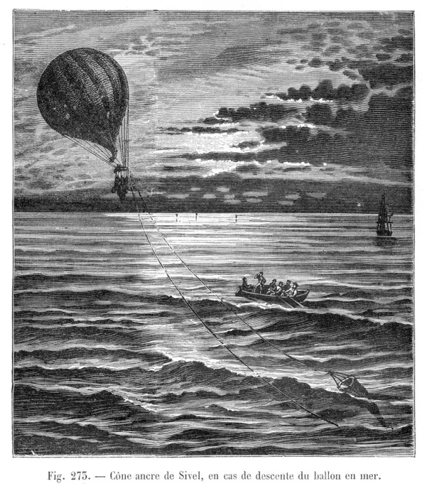 Framed Print : Balloon descending on the sea engraving 1881 Framed Print : Balloon descending on the sea engraving 1881