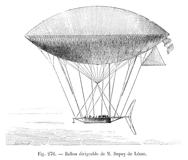 Balloon dirigible of Dupuy engraving 1881