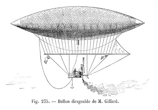 Balloon dirigible of Giffard engraving 1881