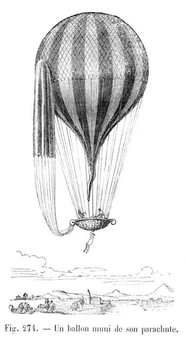 Framed Print : Balloon with parachute engraving 1881 Framed Print : Balloon with parachute engraving 1881