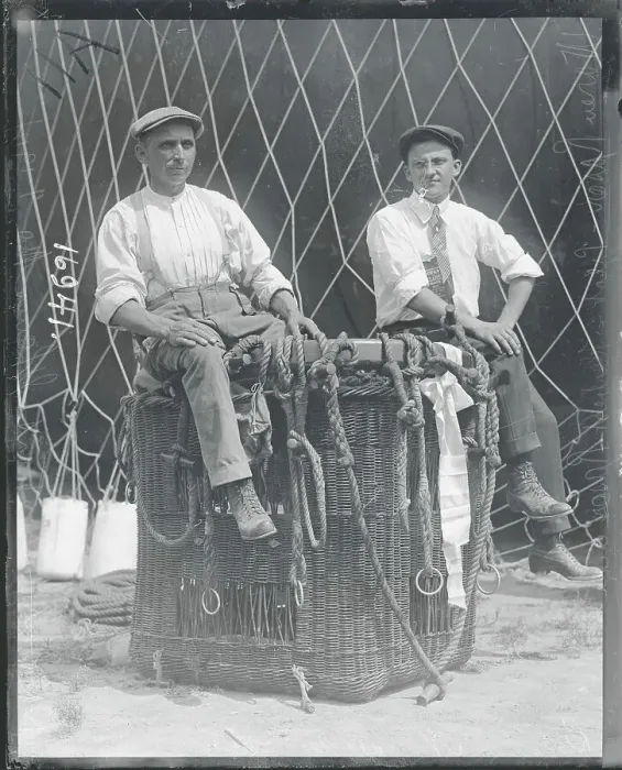 Framed Print : Balloonists Posing in Basket Framed Print : Balloonists Posing in Basket