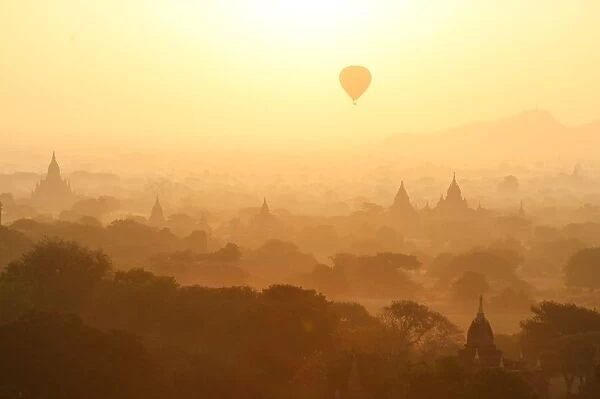 Balloons in the air around Old Bagan, Myanmar
