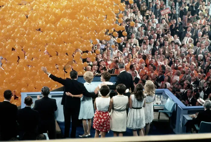 Framed Print : Balloons Fall As Nixon And Spiro Wave Framed Print : Balloons Fall As Nixon And Spiro Wave