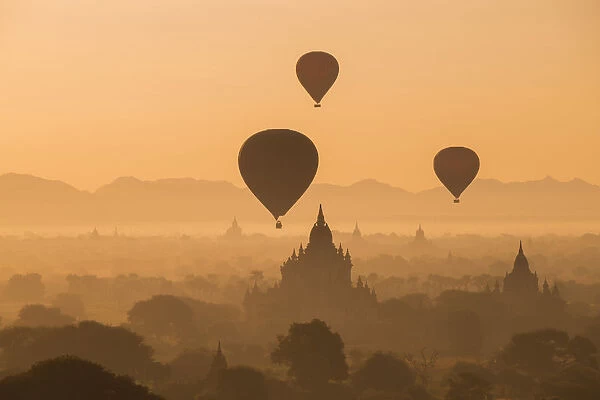 Balloons flying over Bagan, Myanmar