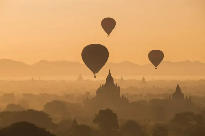 Framed Print : Balloons flying over Bagan, Myanmar