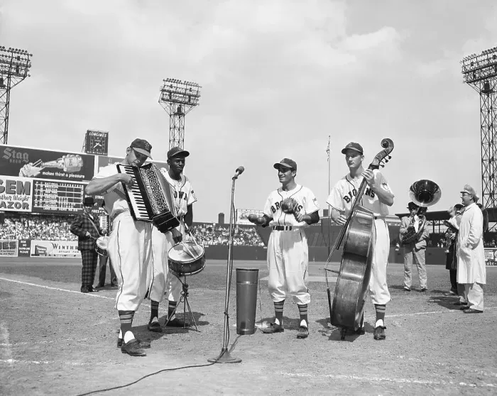 Framed Print : Ballplayers On Field Playing Music Framed Print : Ballplayers On Field Playing Music