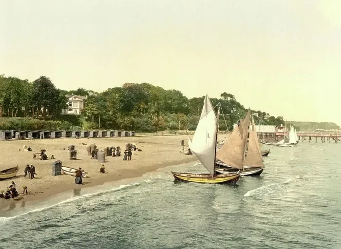 Framed Print : Baltic Sea beach in Heringsdorf, Mecklenburg-Western Pomerania, Germany, Historic, digitally restored reproduction of a photochrome print from the 1890s Framed Print : Baltic Sea beach in Heringsdorf, Mecklenburg-Western Pomerania, Germany, Historic, digitally restored reproduction of a photochrome print from the 1890s