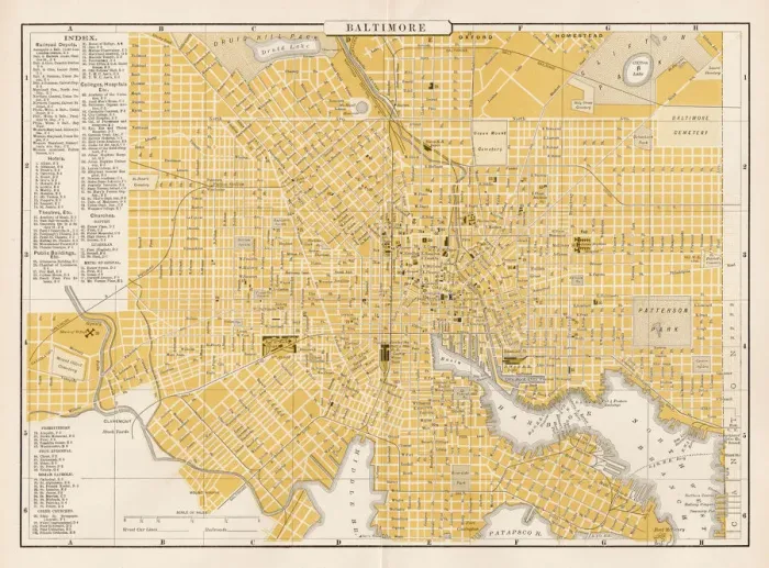Framed Print : Baltimore city map 1893 Framed Print : Baltimore city map 1893