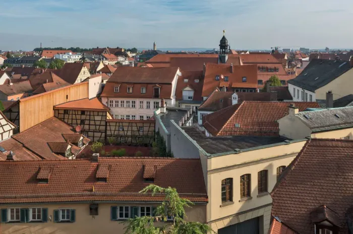 Framed Print : Bamberg is a town in Bavaria, Germany, located in Upper Franconia on the Framed Print : Bamberg is a town in Bavaria, Germany, located in Upper Franconia on the