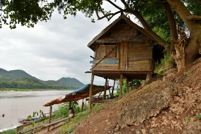 Framed Print : bamboo stlits house on mekong river luang prabang Laos Framed Print : bamboo stlits house on mekong river luang prabang Laos
