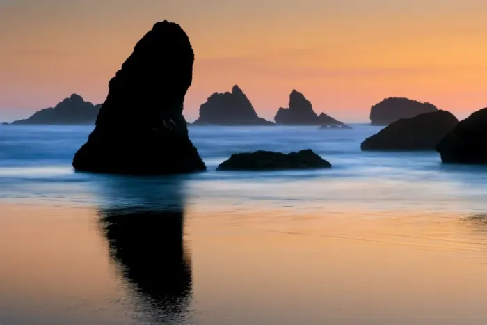 Framed Print : Bandon Beach sunset, sea stacks, OR Coast Framed Print : Bandon Beach sunset, sea stacks, OR Coast
