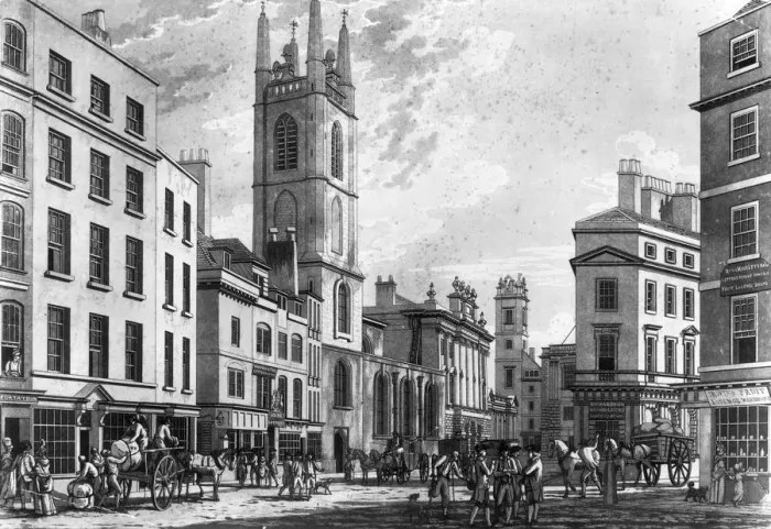 Framed Print : The Bank of England and Church of St Christopher-Le-Stocks on Threadneedle Street, London