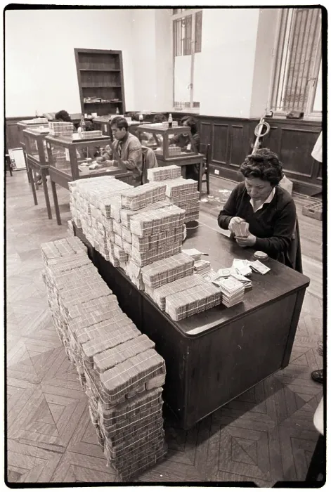 Framed Print : Bank Employee Counting Stacks of Bills Framed Print : Bank Employee Counting Stacks of Bills