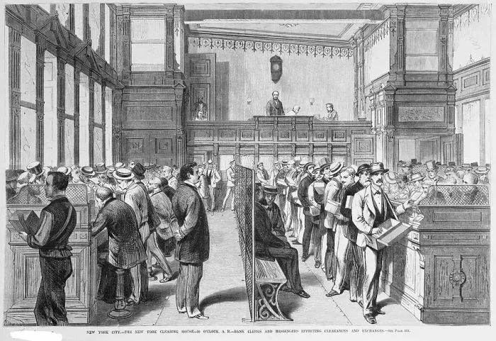 Framed Print : Bank Employees and Messengers at Clearing House Framed Print : Bank Employees and Messengers at Clearing House